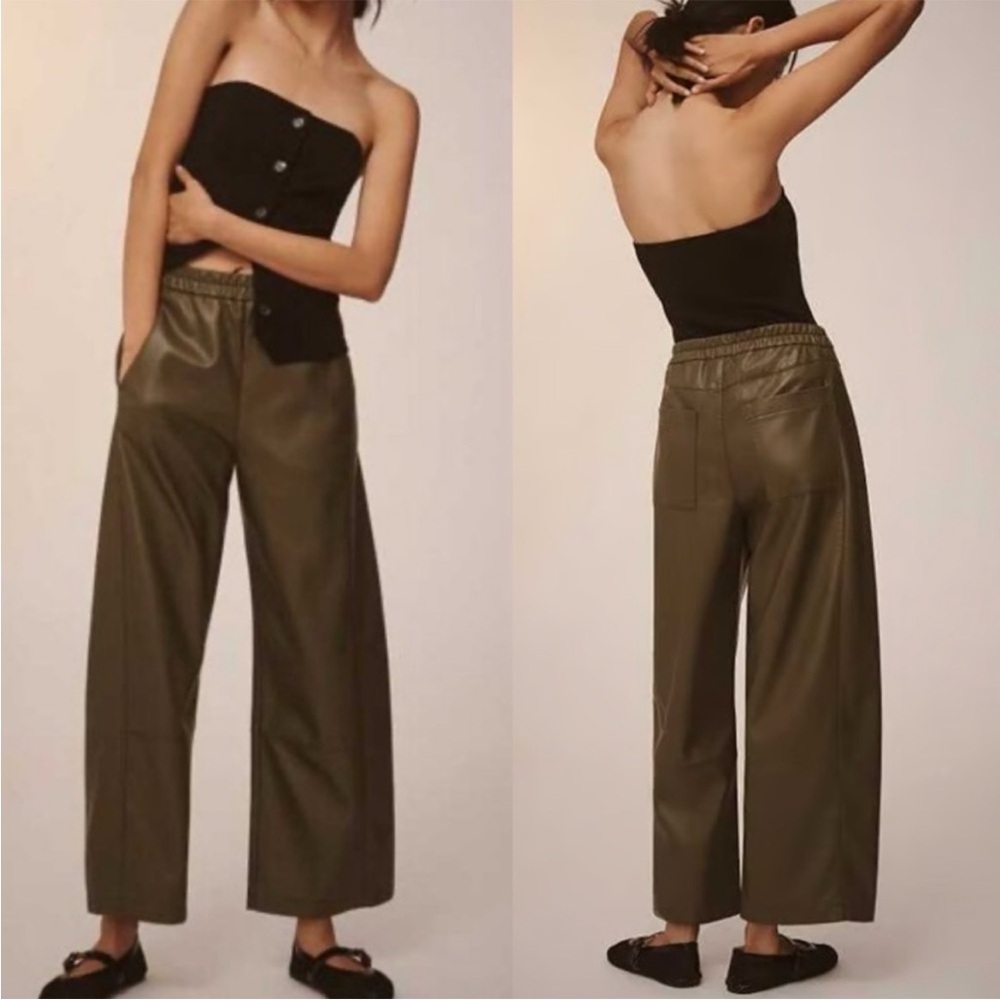 Like New! Anthropologie Pilcro Izzie Barrel Leg Faux Leather Pants L